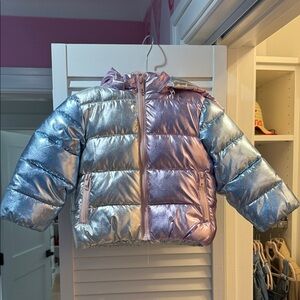 Stella McCartney Kids Metallic Blue and Pink Puffer Jacket